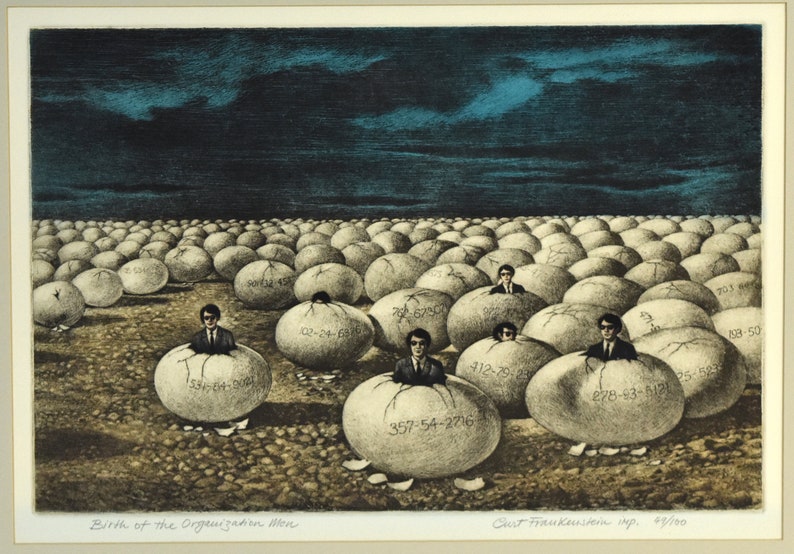 Curt Frankenstein sgd L/E Surrealist Etching Birth of the Organization Men Chicago image 2