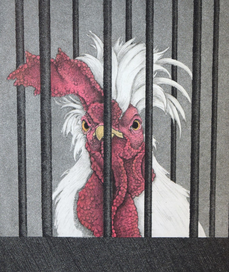 Unruly Feathered Chicken Sandra Augusta Mitchell A/P Hand Colored Etching image 4