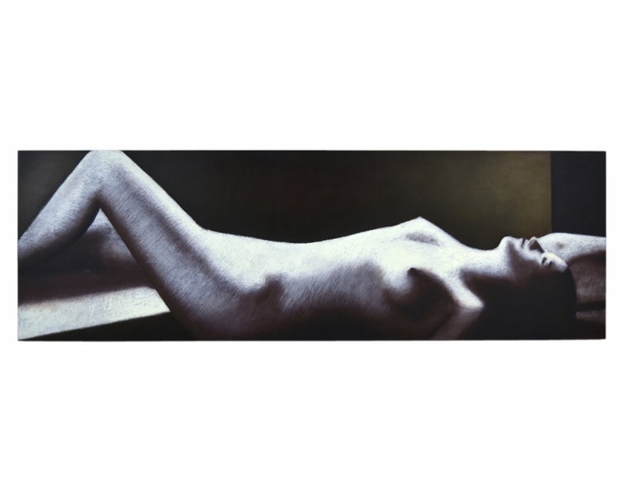 Olya Dobrovic Large Horizontal Oil Painting Peaceful Reclining Nude Serbian artist