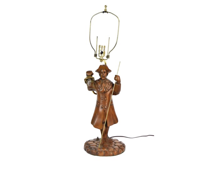 Vintage Black Forest Carved Wood Lamp Nightlight Night Watchman Lamplighter
