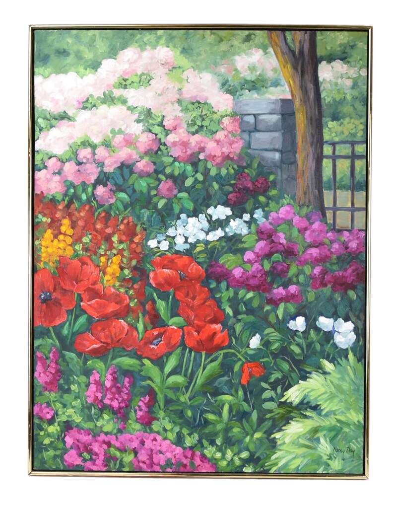 1998 Nancy Day Red Poppies & Others Floral Garden Landscape Painting image 2