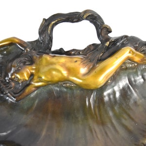 Antique Alfred Foretay Art Nouveau Period Figural Nude Bronze Tray Sculpture Signed image 5