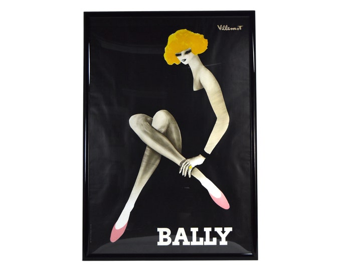 Huge 1982 Bally Shoe Advertising Poster Bernard Villemot Little Black Dress & Flats
