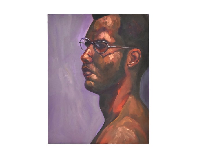 Portrait Oil Painting Young Man with Eyeglasses by Lenell Chicago Artist