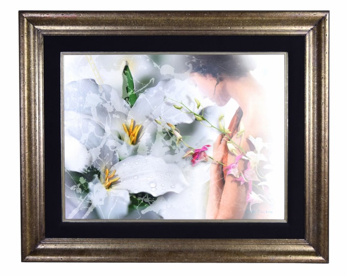 Yankel Ginzburg Dream-Like Painting of Woman w Superimposed Orchids