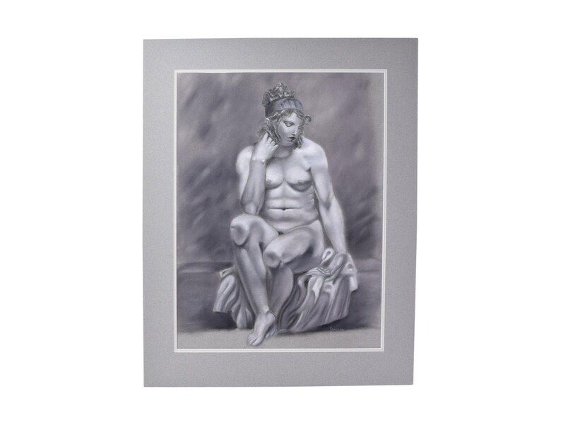 Whimsical Original Pastel Drawing Portrait Rubenesque Nude w Knees Against Glass image 1