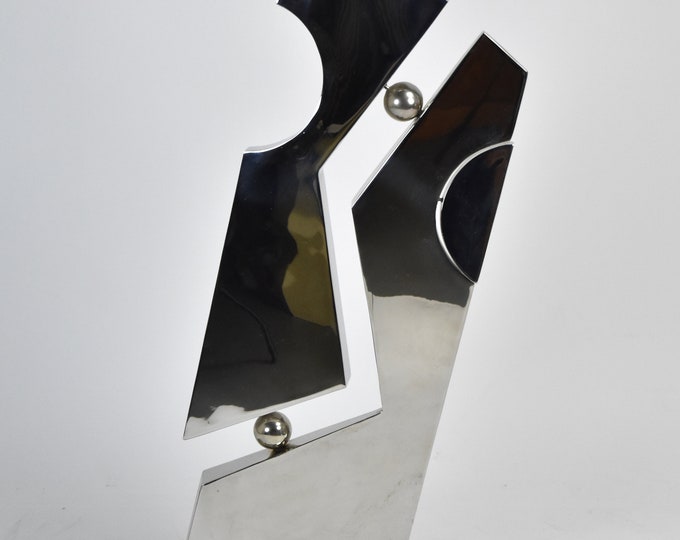 Michael Oguns Modernist Abstract Geometric Polished Steel Metal Sculpture