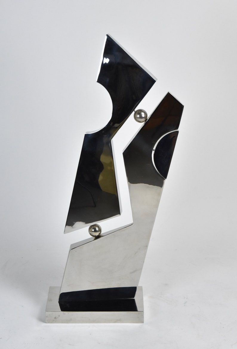 Michael Oguns Modernist Abstract Geometric Polished Steel Metal Sculpture image 1