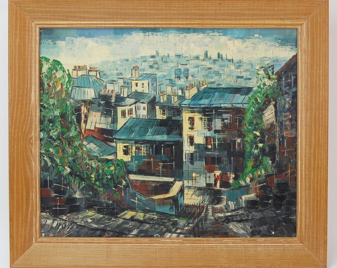 Vintage Midcentury Cityscape Oil Painting signed Janos Orosz Hungarian Artist