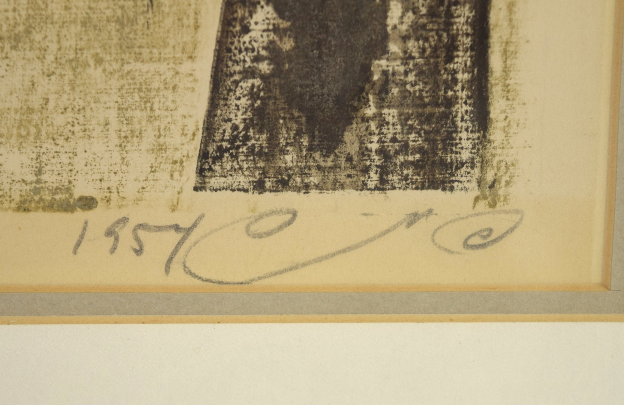 1954 Mid-Century Modern Japanese Woodblock Print Long Shadow Trees signed #\u2019d