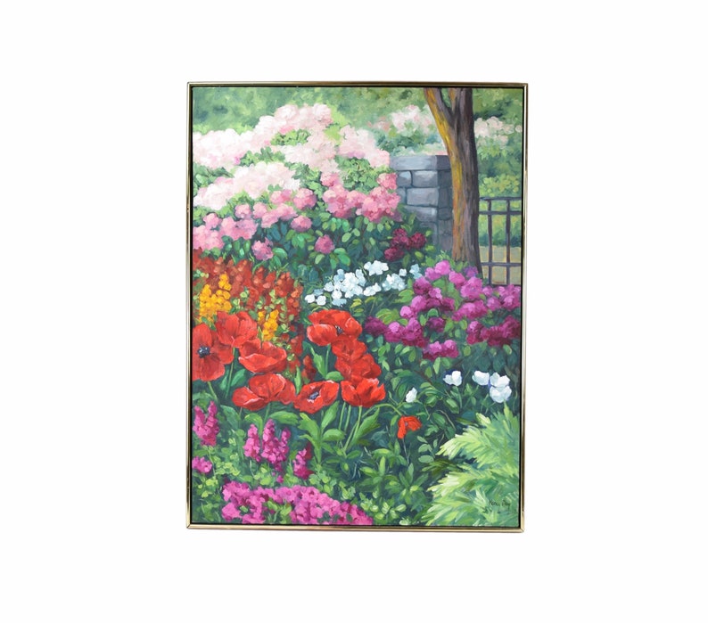 1998 Nancy Day Red Poppies & Others Floral Garden Landscape Painting image 1