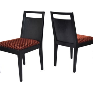 Set 4 Dessin Fournir Gerard Burdett Side Dining Chairs Black Noir w Check Velvet Upholstery image 3