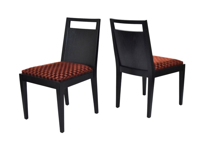 Set 4 Dessin Fournir Gerard Burdett Side Dining Chairs Black Noir w Check Velvet Upholstery image 3