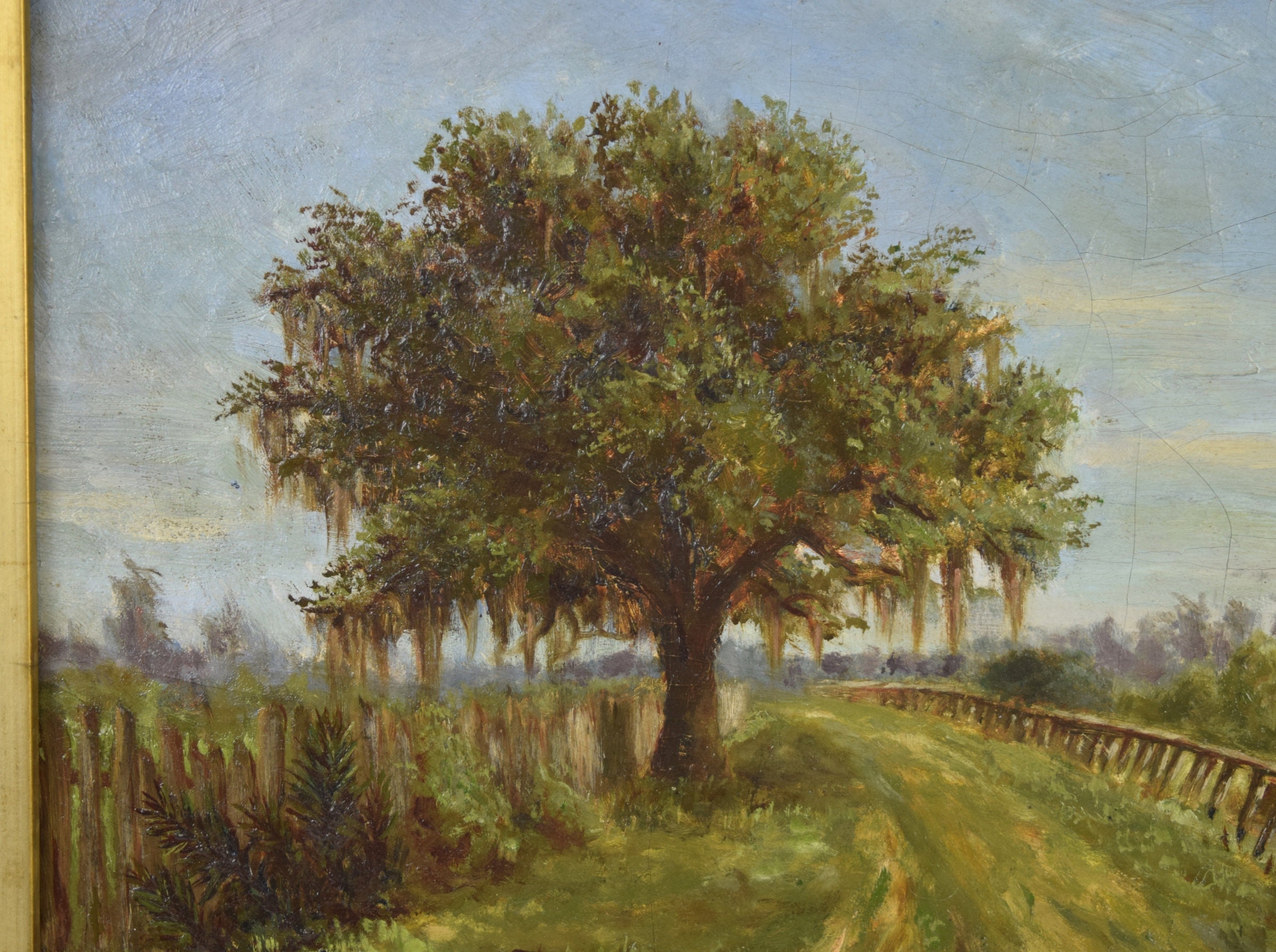 Antique Louisiana Landscape Oil Painting Cows Along River by Emile