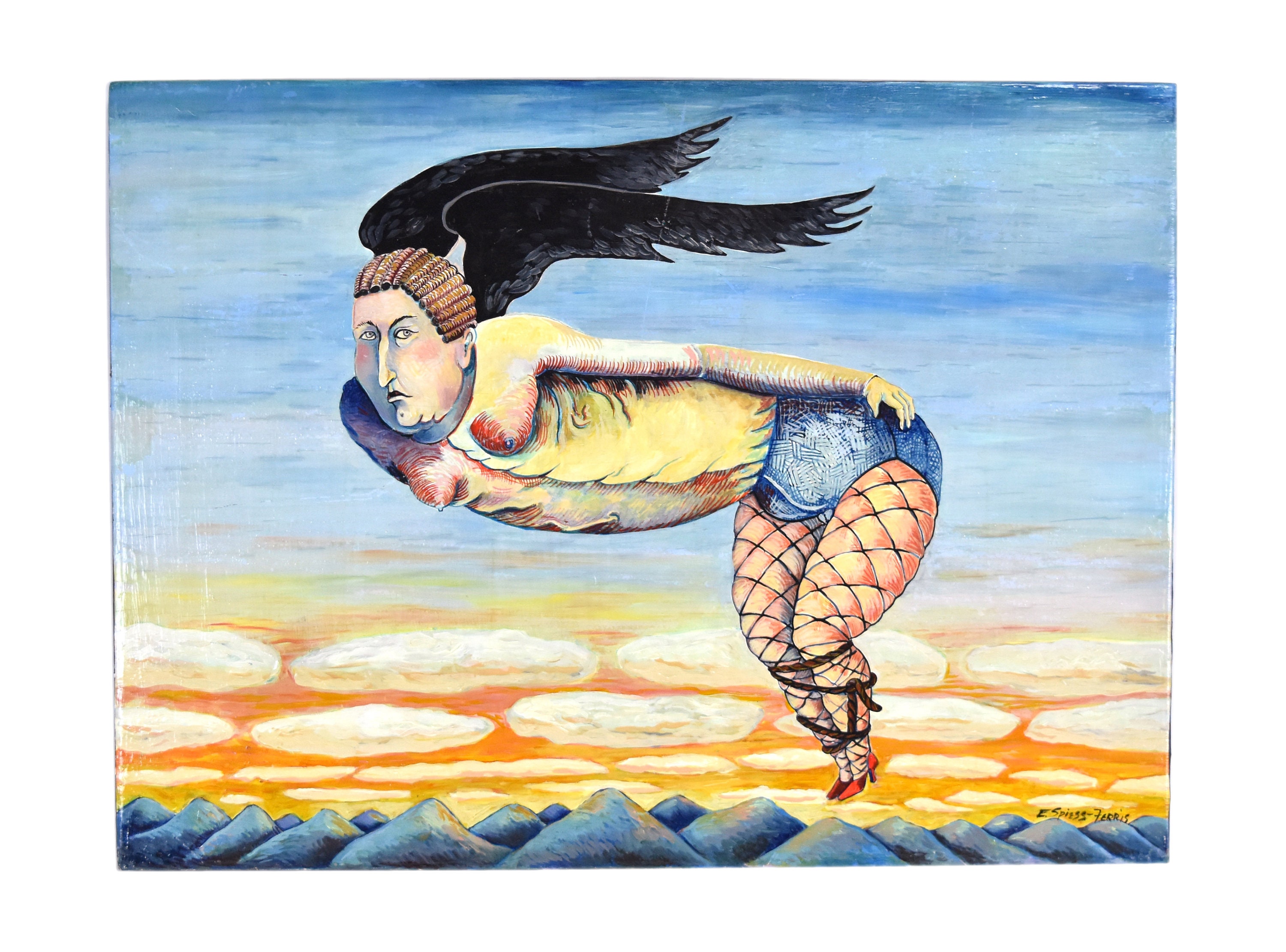 Eleanor Spiess Ferris Fat Angel Surrealist Oil Painting Chicago Artist