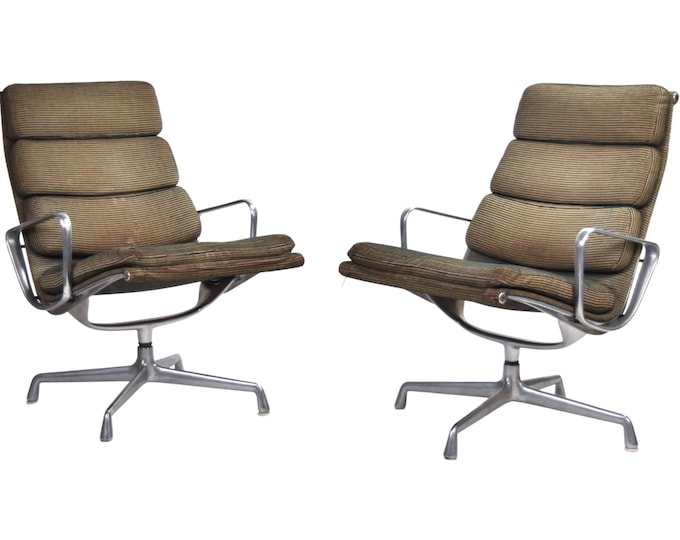 Pair Ray & Charles Eames Herman Miller EA 216 Soft Pad High Back Arm Chairs