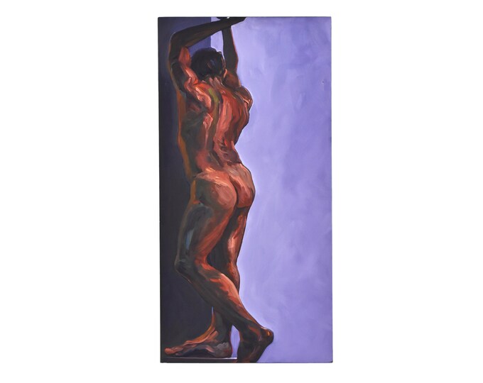 Oil Painting Portrait Posterior of Nude Man Leaning Against Wall Lenell Chicago Artist