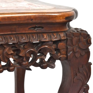 Antique Chinese Carved Rosewood Pedestal Stand End table w Marble Top image 10