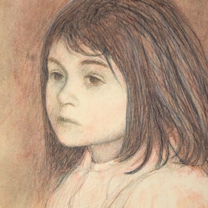 1968 Philip Butler White Colored Pencil Portrait of Young Girl Chicago artist image 3