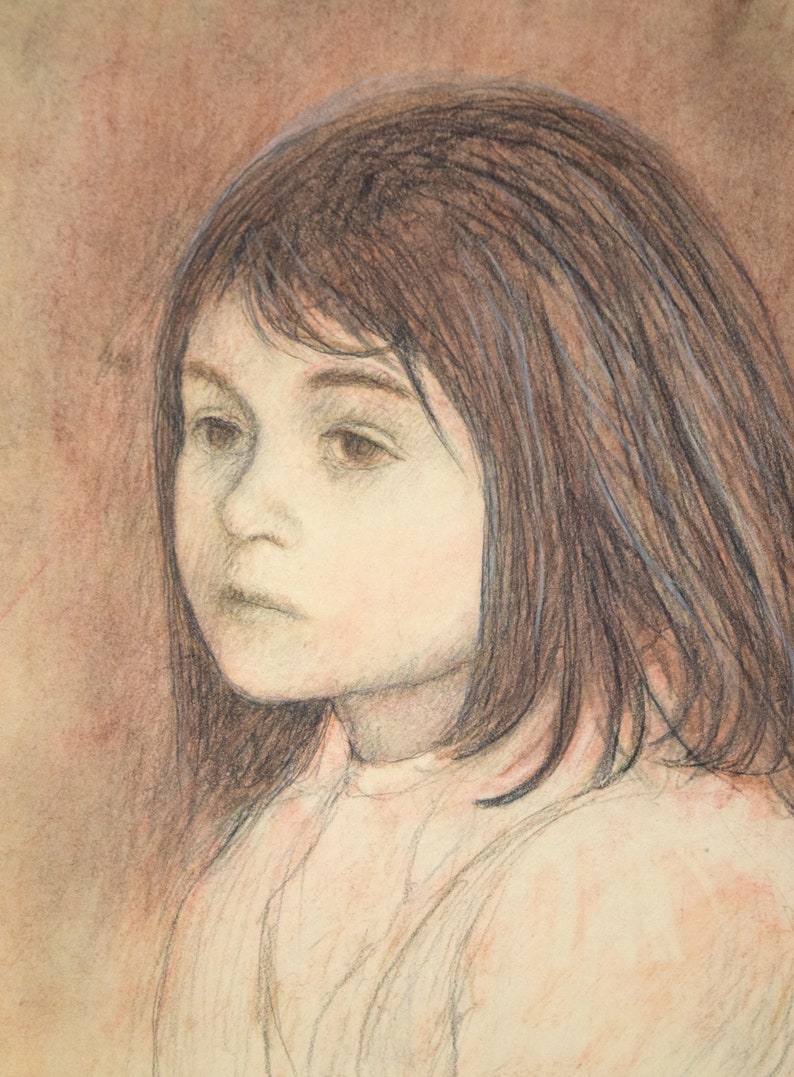 1968 Philip Butler White Colored Pencil Portrait of Young Girl Chicago artist image 3