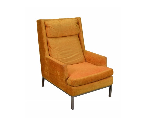 Vintage Mid-Century Modern Atomic Orange Armchair with Chrome | Etsy