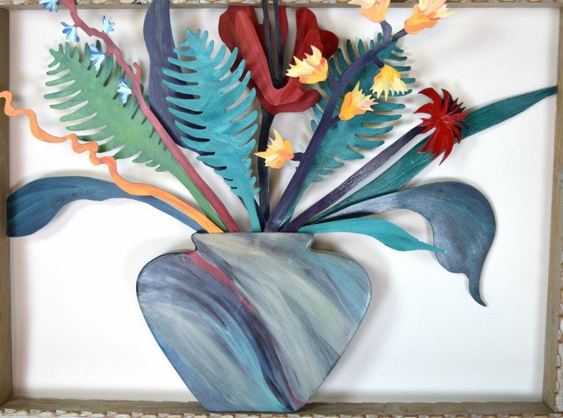 Barbara Day Romero Santa Fe Vintage Floral Bursts II 3D Painted Cut Welded Steel Sculpture image 3