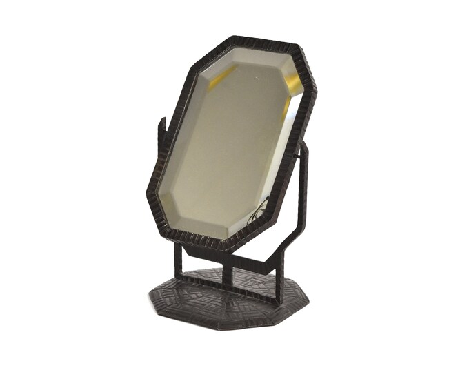 Antique Fer Forge French Art Deco Diminutive Vanity Makeup Mirror