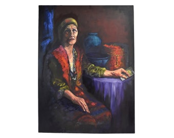 Oil Painting Fortune Teller w Tarot Card Portrait Lenell Chicago Artist