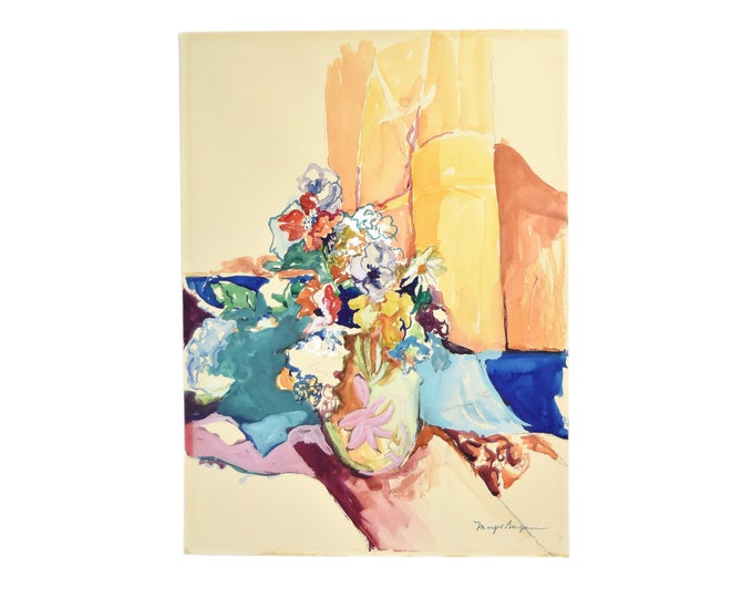 Margot Bergman Midcentury Abstract Floral Still Life Gouache Painting Chicago Original Wall Art