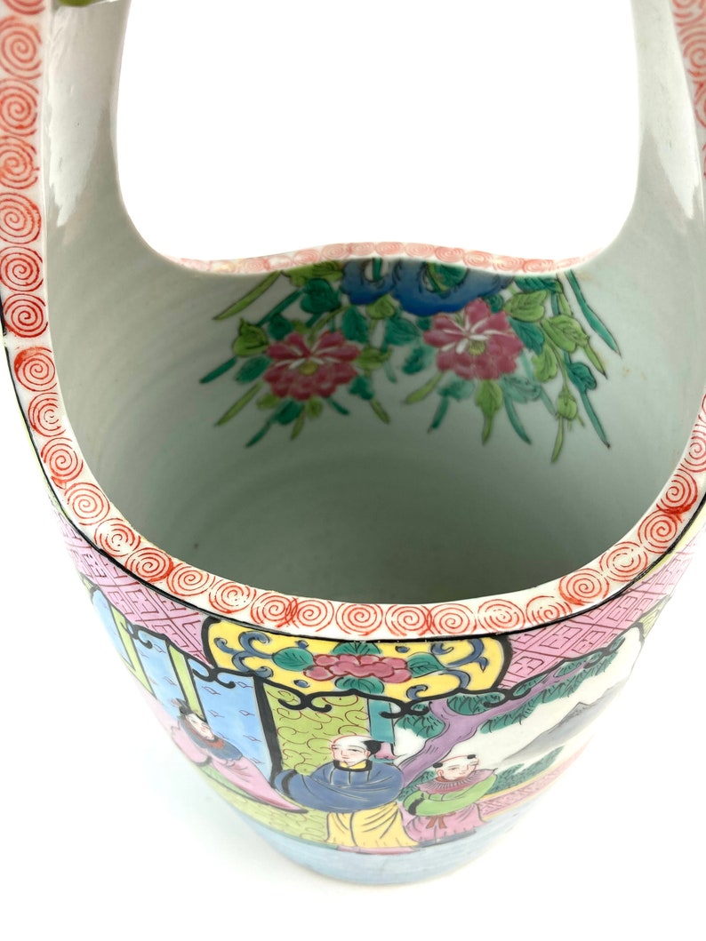 Circa 1930s Japanese Hand Painted Porcelain Water Bucket Court Scenes image 6