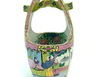 Circa 1930’s Japanese Hand Painted Porcelain Water Bucket Court Scenes