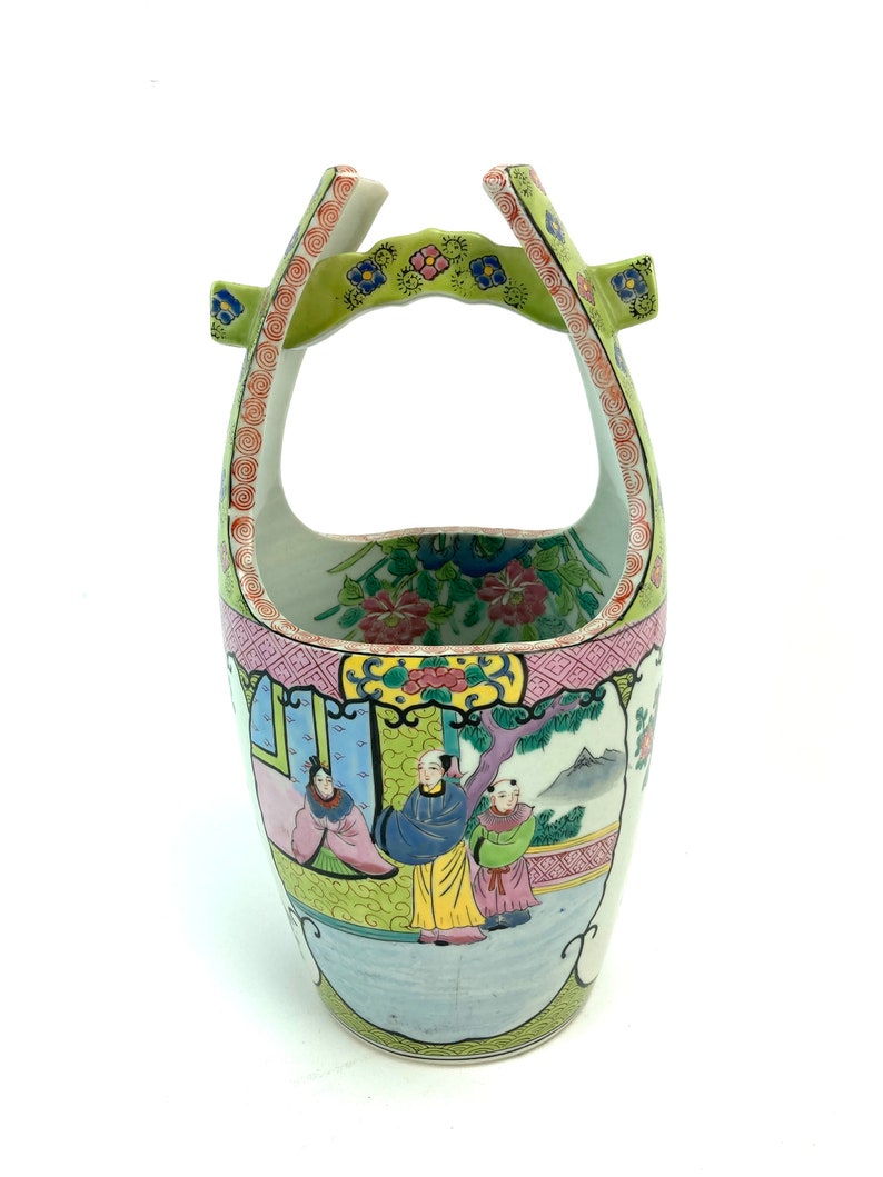 Circa 1930s Japanese Hand Painted Porcelain Water Bucket Court Scenes image 1