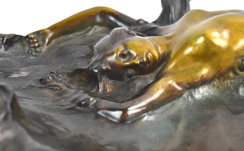Antique Alfred Foretay Art Nouveau Period Figural Nude Bronze Tray Sculpture Signed image 9