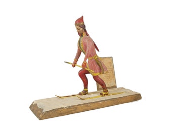 American Folk Art Wood Carving of Laplander Hunter on Skis with Spear