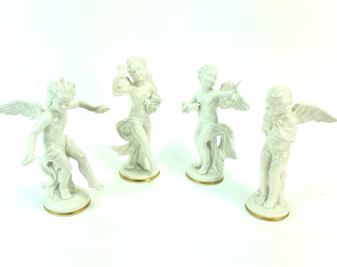 Set 4 Fine Dresden German Blanc de Chine Porcelain Cherubs Putti Angels