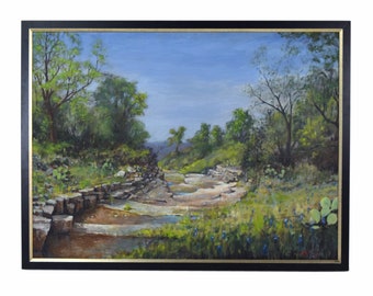 Vintage Landscape Oil Painting of Texas Hill Country “Mason Ravine” by David William Terry