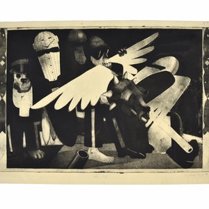 1970 Surrealist Artist Proof Lithograph Human Animal Skeletal Forms Michel-Trapaga image 1