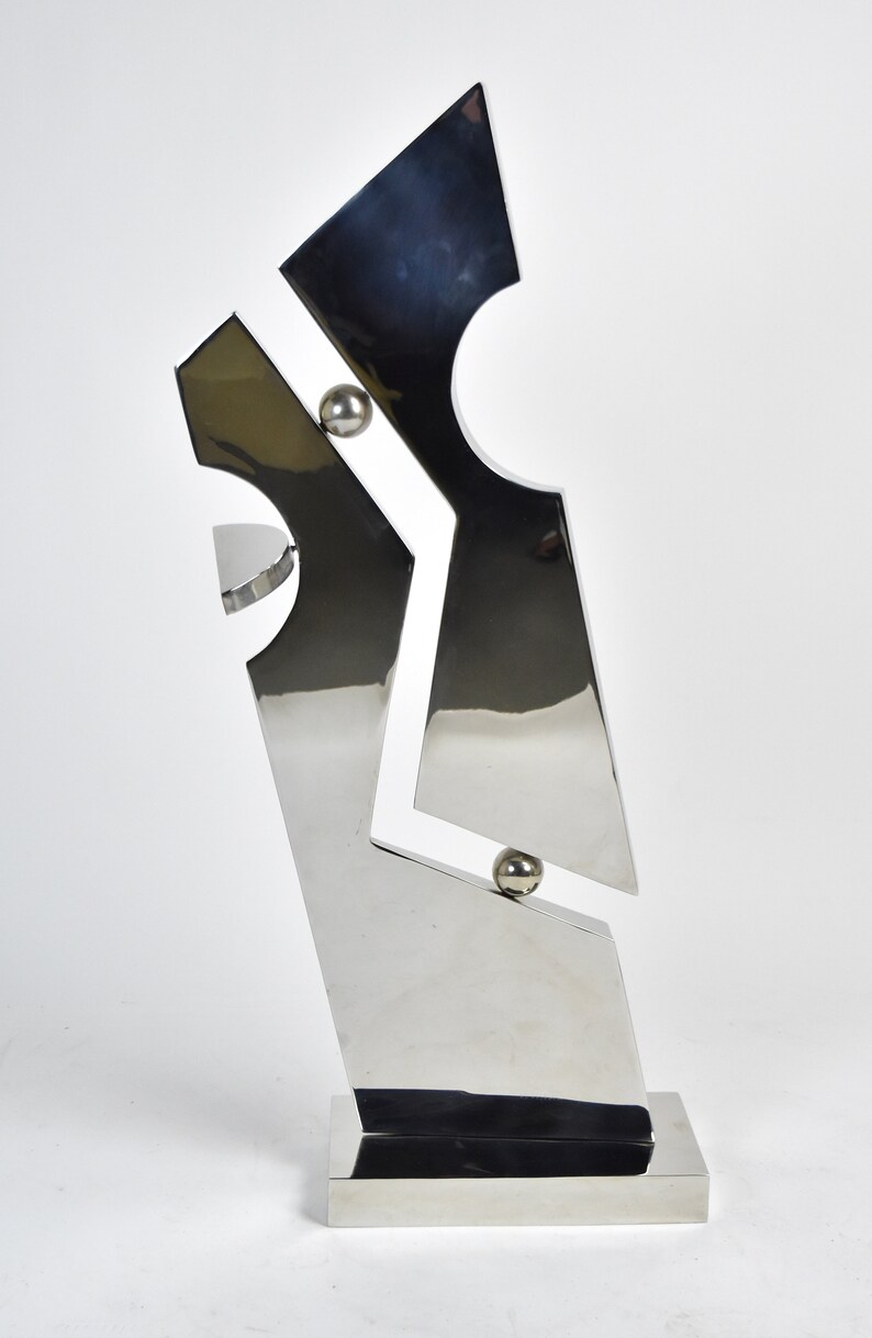Michael Oguns Modernist Abstract Geometric Polished Steel Metal Sculpture image 3