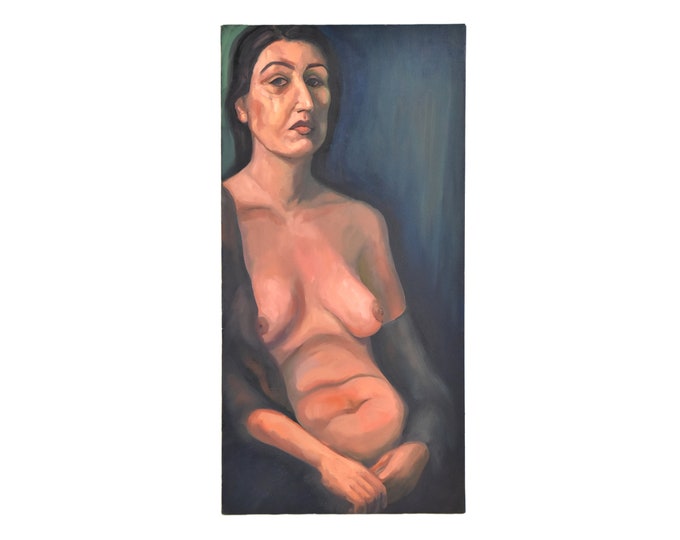 Impressionist Portrait Seated Nude Woman w Brown Hair Oil Painting Lenell Chicago Artist