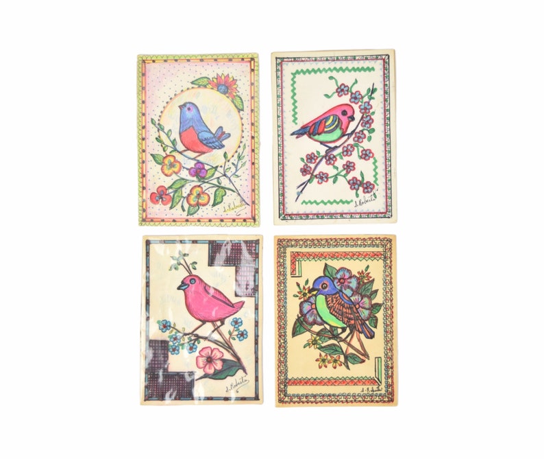 4 Watercolor Pen Ink Bird Paintings Chicago Outsider Artist Sylvia Roberti 2 Art Collectibles Painting Efp Osteology Org