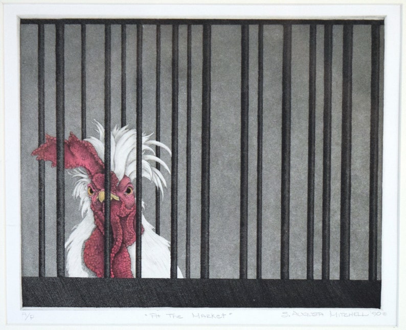 Unruly Feathered Chicken Sandra Augusta Mitchell A/P Hand Colored Etching image 2