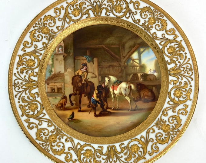 Rosenthal Hand Painted Porcelain Charger Cavaliers Mounting Horses in Stable sgd