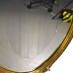 Antique Shield Form Gilt Wood Wall Mirror w Laurel Leaf Crest and Border image 7