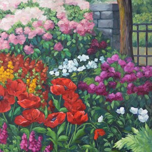 1998 Nancy Day Red Poppies & Others Floral Garden Landscape Painting image 3