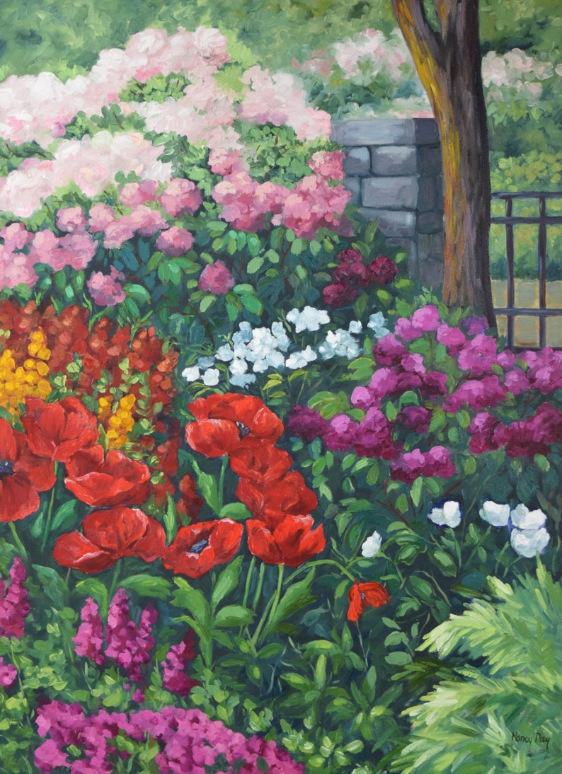 1998 Nancy Day Red Poppies & Others Floral Garden Landscape Painting image 3
