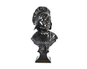 Henri Jacobs Bronze Bust Jeune Fille Young Girl Dickensian Victorian Waif