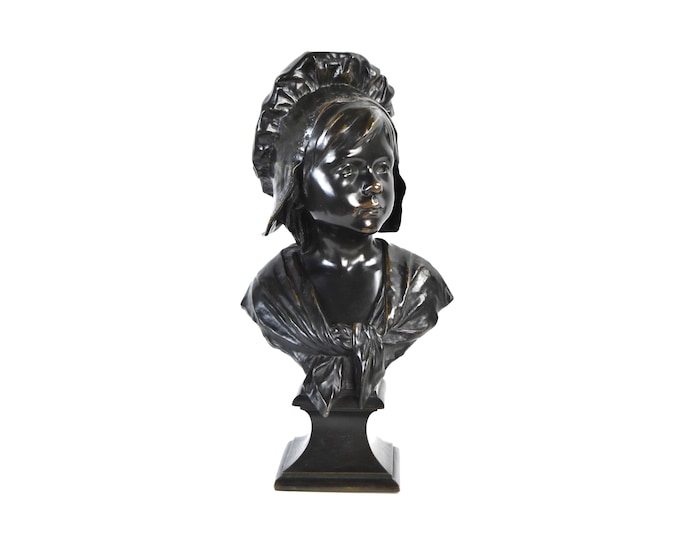 Henri Jacobs Bronze Bust Jeune Fille Young Girl Dickensian Victorian Waif