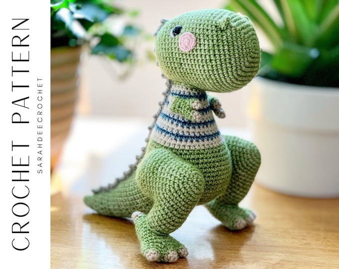 Featured listing image: Walter T. Rex Crochet Amigurumi Dinosaur TRex Pattern