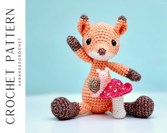 Apricot and Jelly Crochet Fox with Snail and Mushroom Amigurumi Crochet Pattern