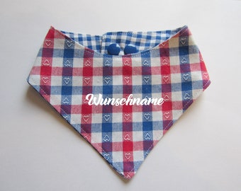 Dog bandana red/white/blue heart check personalized with name XXS - XL